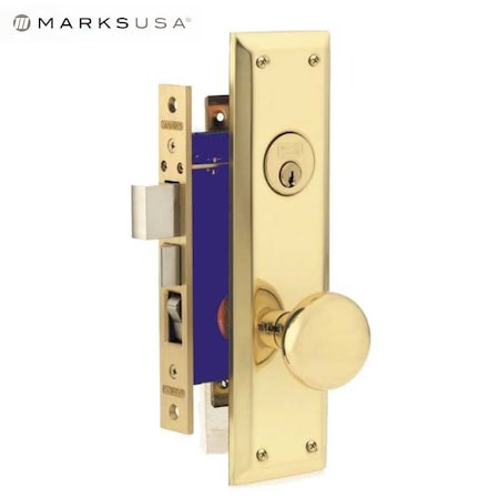 Marks Marks: METRO MORTISE ENTRANCE KNOB LOCKSET - ENTRANCE - 1-1/4 X 8 - POLISHED BRASS - RIGHT HAND MRK-71A-3-RH
